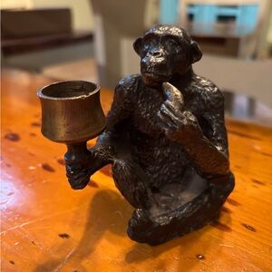Vintage Bronze Monkey Candle Holder